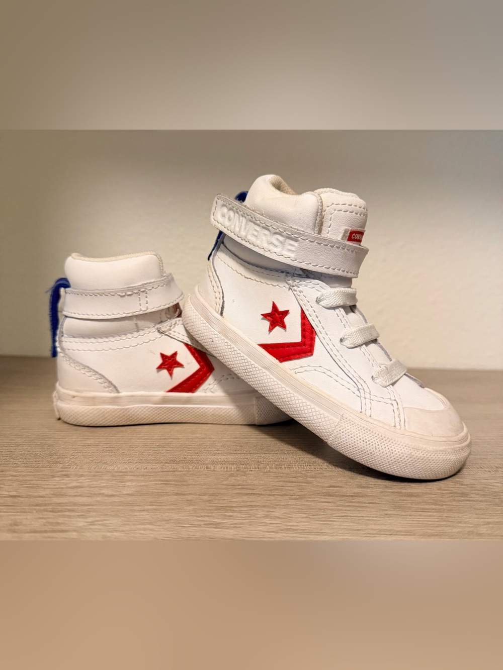 Converse Kids White High-Top Sneakers with Red Star Chevron